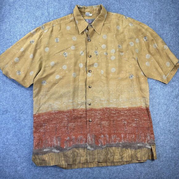 Vintage Territory Ahead Shirt Mens XL Brown Lyocell Hawaiian Button Front 90s - Picture 1 of 10